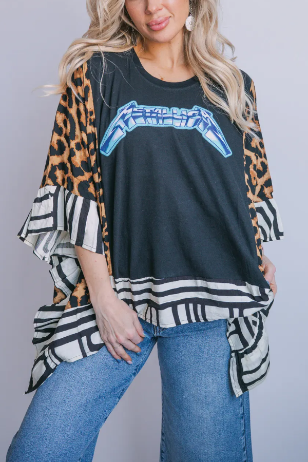 Metallica-Print Bat-Sleeve T-Shirt (No Back Pocket)