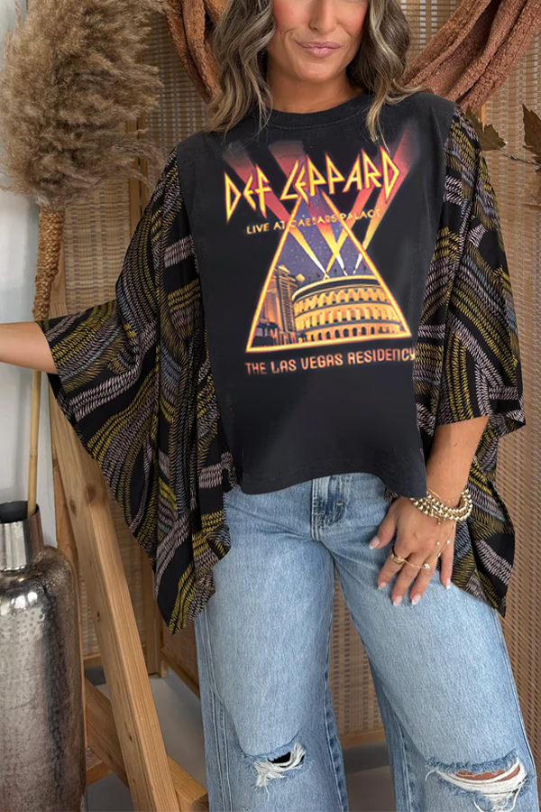 Def Leppard Print Bat Sleeve T-Shirt (No Back Pocket)