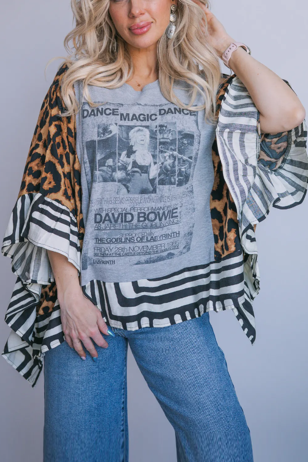 David Bowie Printed Batwing Sleeve T-Shirt (with Pocket)