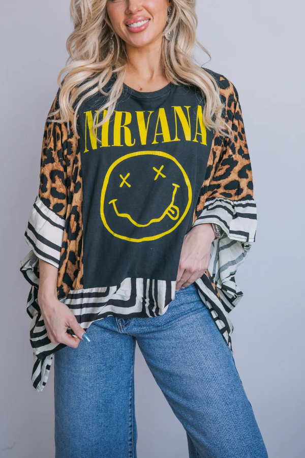 Nirvana-Print Bat-Sleeve T-Shirt (No Back Pocket)