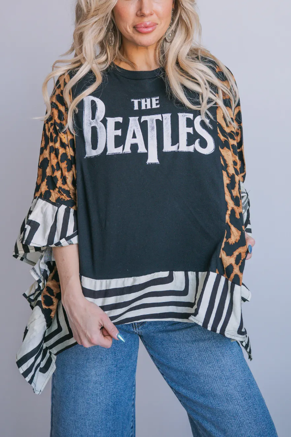 The Beatles Print Bat Sleeve T-shirt (with Pockets)