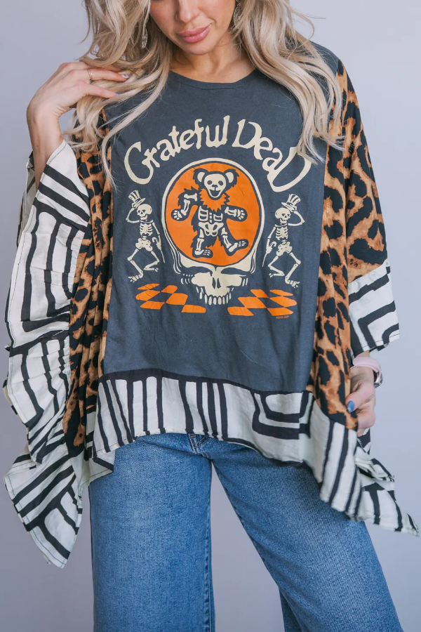 Grateful Dead Print Bat Sleeve T-Shirt (No Back Pocket)