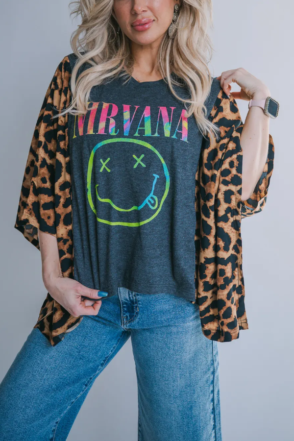 Nirvana-Print Bat-Sleeve T-Shirt (No Back Pocket)