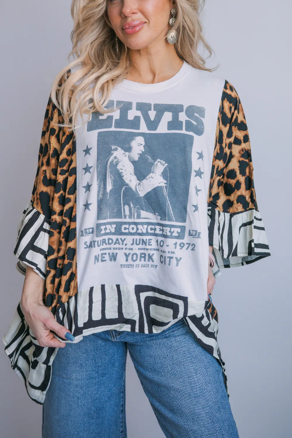 Elvis Contert-print Bat-sleeve T-shirt (with Back Pocket)