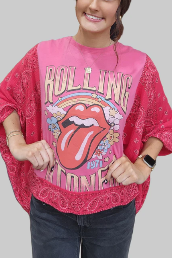 Bandana Baded Print Bat Sleeve T-shirt (with Pockets)