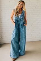 Acid Wash Pintuck Jumpsuit