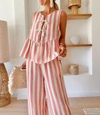 Tie Striped Vest Top Casual Pants Set