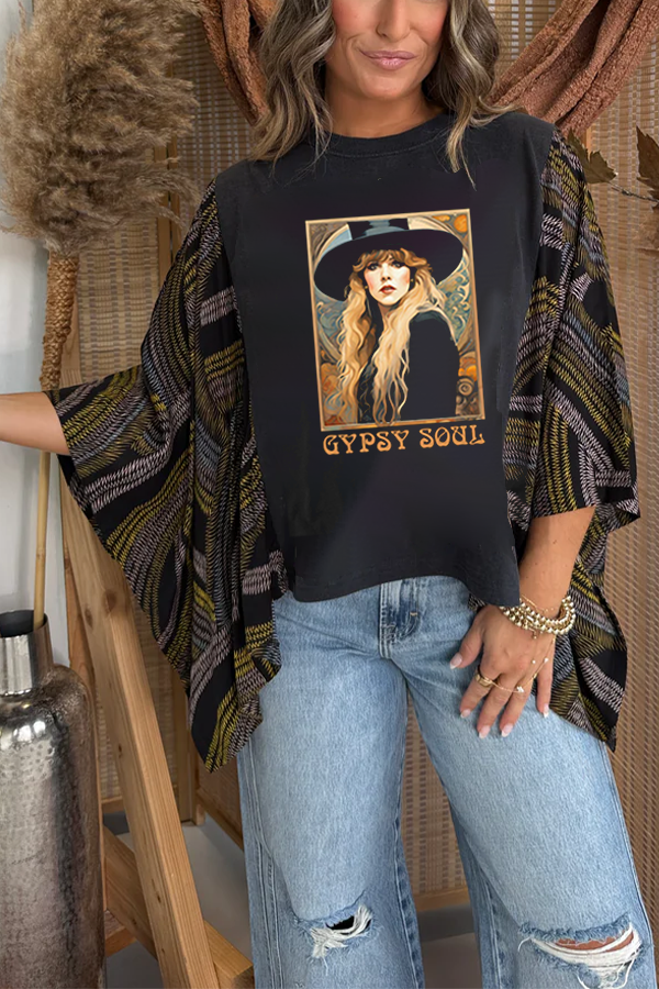 GYPSY SONL Printed Bat Sleeve T-shirt (no Back Pocket)