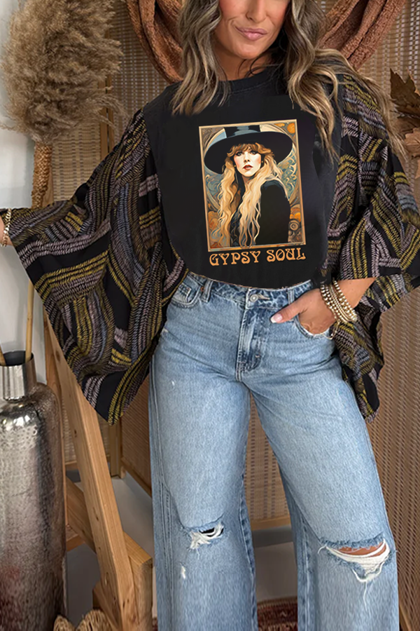 GYPSY SONL Printed Bat Sleeve T-shirt (no Back Pocket)