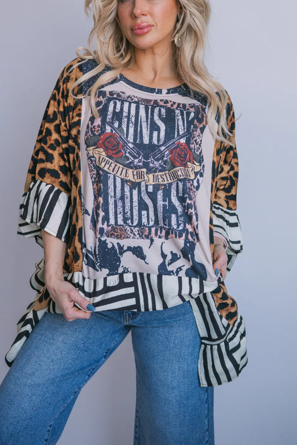 Guns N Roses Printed Bat Sleeve T-shirt (with Pocket)