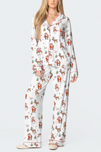 Women's Christmas Print Long-Sleeved Trousers Set