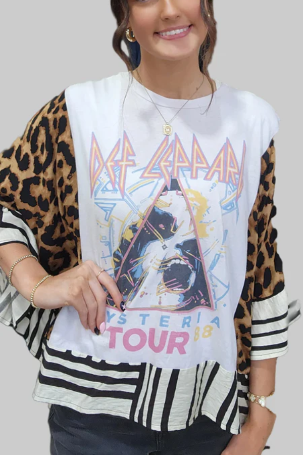 Def Leppard Print Bat Sleeve T-shirt (with Pocket)