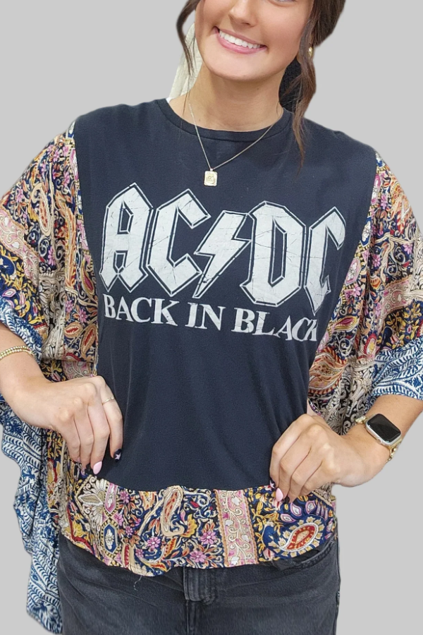 AC/DC Printed Bat Sleeve T-shirt (with Pockets)