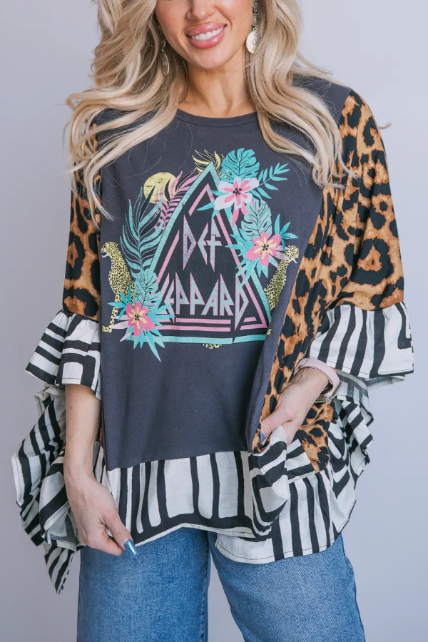 Def Leppard Print Bat Sleeve T-shirt (Patch)