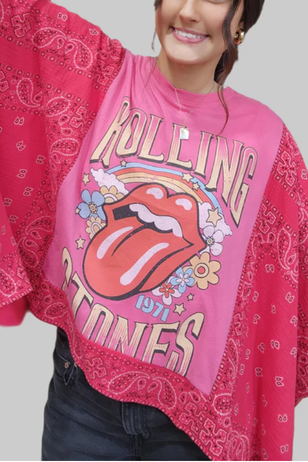 Bandana Baded Print Bat Sleeve T-shirt (with Pockets)